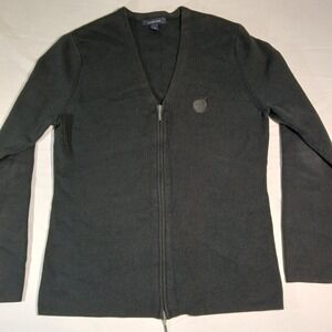 Lands' End Women's Zip-Up Cardigan Sweater Black Ribbed Knit Size S (6-8)